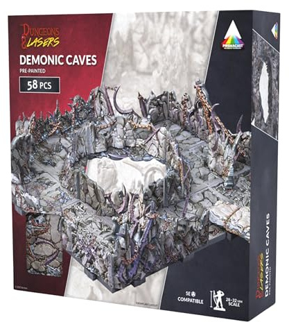 Dungeons & Lasers Demonic Caves Pre-Painted Terrain Set for DND and Tabletop RPG Games - 5E Compatible for 28mm-32mm Scale Miniatures - Modular Design for Fast Assembly