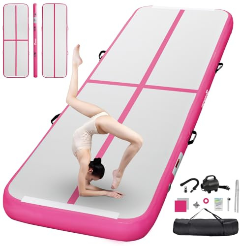 FBSPORT Inflatable Gymnastics Mat 3/4/5/6 M Tumbling Mat 10/20 CM Thick with Electric Air Pump for Home Gym Yoga Pilates Water Fun