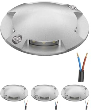 ledscom.de 4x LED Bodenleuchte, Wegmarkierung RUNDA für außen, IP67, 4-flammig, aluminium, rund, 70mm Ø, warmweiß