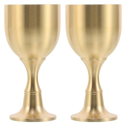 JECOMPRIS 2pcs Brass Vintage Chalice Goblet Set Large Gold Chalice Cup Altar Offering Bowl Medieval Holy Grail for Church Rituals Renaissance Decor