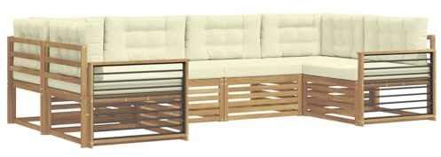 vidaXL Outdoor-Sofagarnitur mit Kissen 6 pcs Weiß und Creme, Gartenmöbel, modernes Outsidesofa, modulares Set für die Terrasse, bequemes Lounge-Feeling