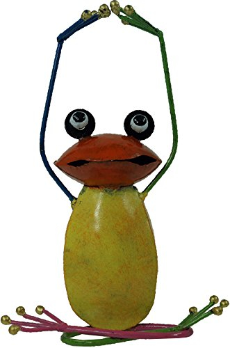 GURU SHOP Deko Frosch, Yogafrosch aus Buntem Metall - Design 1, Mehrfarbig, 19x12x6 cm, Tierfiguren