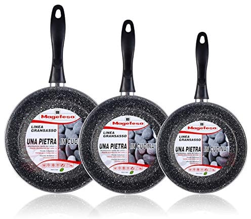 MAGEFESA K2 Gransasso - Set Juego 3 Sartenes 18-22-28 cm, inducción, Antiadherente Piedra Libre de PFOA, Limpieza lavavajillas Apta para Todas Las cocinas, vitroceramica, Gas, Fabricadas en España