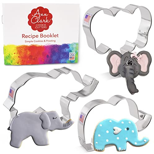 Ann Clark Lot de 3 emporte-pièces en forme d'éléphant fabriqués aux États-Unis, visage d'éléphant, éléphant mignon et éléphant de cirque