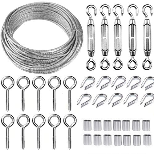 TooTaci 30m Drahtseil 2mm Stahlseil Ummantelt mit M5 Seilspanner – Stahlseil mit ösen Ideal für Kletterpflanzen, Gardinen, Dekoration, Beleuchtung und Hängende Objekte