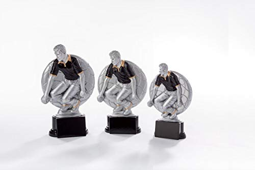 Henecka Bosseln Boccia Boule Petanque-Pokal, Resinfigur Bosseln, Silber mit schwarz und Gold, mit Wunschgravur, Größe 18 cm