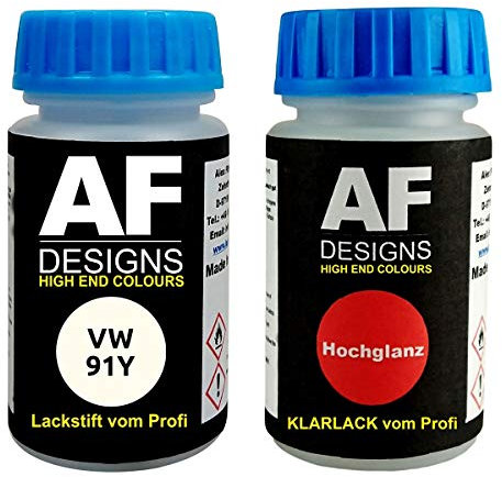 Pennarello a vernice per VW/Volkswagen 91Y L91Y bianco ghiaccio + vernice trasparente 50 ml set vernice auto
