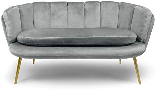 Menzzo Brenda 2-Sitzer-Sofa mit Samtbezug und goldenen Beinen, Silber