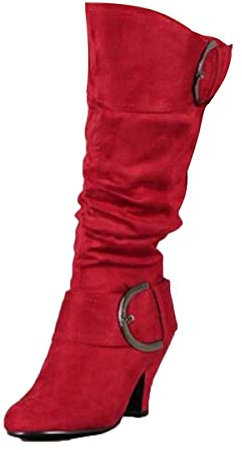 Minetom Stivali Donna Scarpe da Moda Autunno Inverno Scamosciato Pelle Casual Lunghi Stivali Tacchi Alti Slip On Z Rosso 35 EU