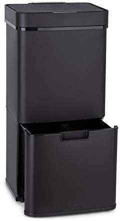 Klarstein Royal Trash - Cubo de basura con sensor, Apertura y cierre automático, 72 L de volumen en 4 recipientes, Basura y desechos reciclables: 43 y 2 x 12,5 L, Cubo bio con tapa: 4 L, Negro Mate
