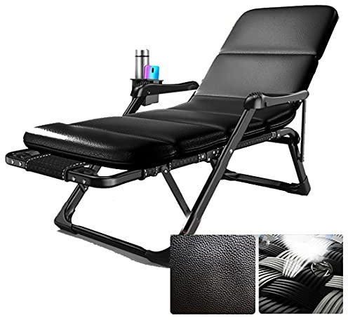 DUNAKE Liegestuhl,Extra groß Gartenliege,Sonnenliege Leder Klappbar,Komfortable liegestühle Klappbar Und Verstellbar Gartenstuhls,Gartenstuhl ergonomisch,Stützen 160 kg (Color : Black)