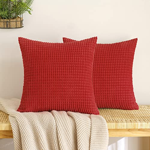 EMEMA Kordsamt Kissenbezug Granulat Dekorative Sofakissen Dekokissen Kissenbezüge Couchkissen Kissenhülle Weich Kissen Bezug Zierkissen für Sofa Couch Wohnzimmer 2er Set 45x45 cm Rot
