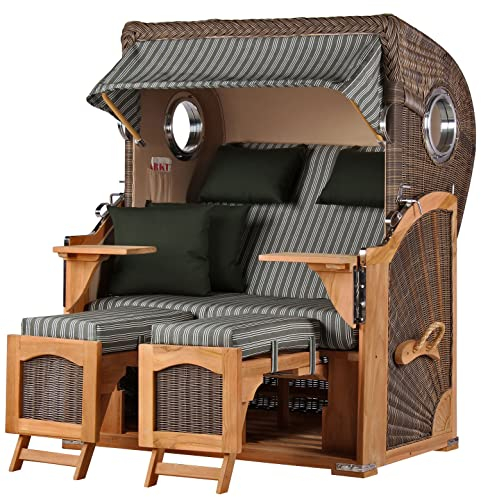 bene living Strandkorb Ammersee Teak Bullauge - PE grau - Modell 504 - Zweisitzer inkl. Liftersystem