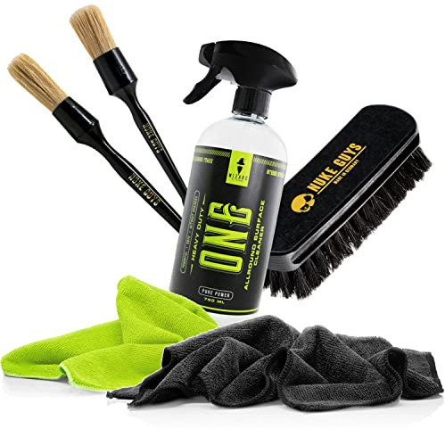 detailmate Allzweckreiniger Set: Wizard of Gloss One Allround Surface Cleaner 750ml + Nuke Guys Reinigungspinsel Small & Large + Textilbürste + 2X Premium Mikrofasertuch 320GSM