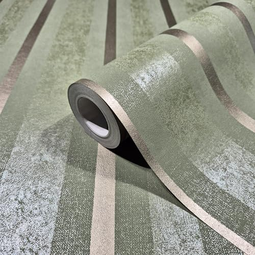 marburg Papier peint non-tissé rayures vertes lale la pour chambre de mouton salon ou cuisine Qualité supérieure 100% Fabriqué en Allemagne 10,05 x 0,53m