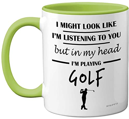 Stuff4 Golf Gifts for Men - in My Head - Funny Golf Presents for Men, Gifts Golfers, Presents, Lover Gift, 11oz Ceramic Green Handle Premium Mugs (MUG-ST10-WLG-INMYHEAD-GOLF-FBA)