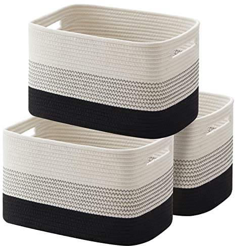 OIAHOMY Aufbewahrungskorb, gewebte Körbe zur Aufbewahrung, Baumwollseilkorb für Spielzeug, Handtücher, für Badezimmer, 3 Stück, dunkler Farbverlauf