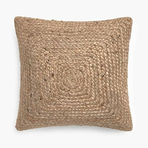 KLAVATE Quadratische natürliche Jute (45,7 x 45,7 cm) handgewebte Kissenbezüge für Couch, Sofa, Boho, Heimdekoration, Bohemian-Kissenbezug (Natur)