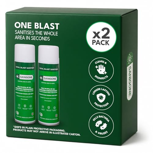 Sanigone TOTAL BLAST - Sanitiser & Mould Remover 500ml | Eliminate 99.99% of Germs & Bacteria | Protection from Viruses, Bacteria, Germs & Mould for up-to 7 days | Pine Scented (Double Pack)