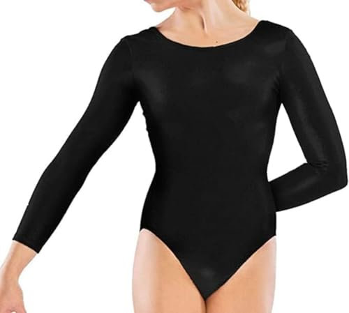 BOOM Prime Girls Leotard Basic Long Sleeve Ballet Dance Leotard Kids Stretch Gymnastics Bodysuit Tops (Black, 11-12 years)
