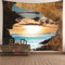 Wandteppich Blick aus Höhle, Wandtuch 140x210 Rechteckig, Wandtücher Motive Meer Sonnenuntergang Felsen, Wandbehang Natur Wohnzimmer (Braun, Blau)