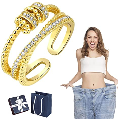DINNIWIKL Jansio Threanic Triple-Spin Ring, Jansio Ring, Jansio Triple-Spin Ring, Feelief Self-Soothing Ring, Feelief Zirconica Triple Fidget Ring, Adjustable Moissanite Spinner Ring for Women (Gold)