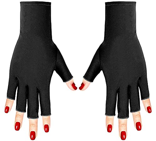 XREE 1 Paar UV Handschuhe Nägel, 20 x 8 cm Fingerlose Handschuhen Damen Geschenke Muttertag für Frauen Maniküre Handschuhe Anti-UV Schutz für Radfahren Autofahren Angeln Fitness (Schwarz)