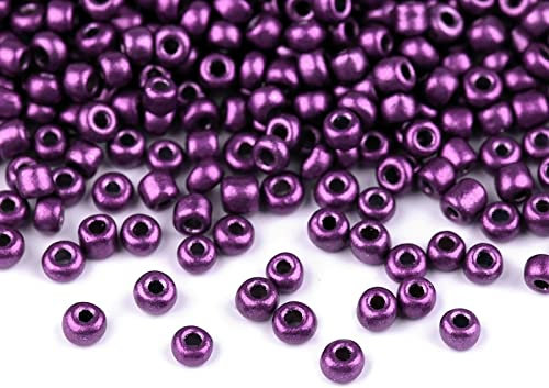 Rocailles Glasperlen metallic 50g Größe 8/0 3mm Perlen fädeln Schmuck basteln, Farbe:violett metallic