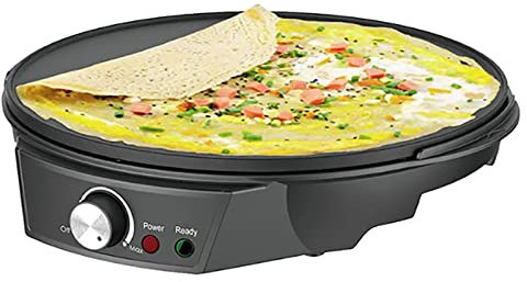 THREMA Crepiera Elettrica, Crepiera Elettrica Antiaderente da 1200W 12 Pollici con Spatola per Pastella, Temperatura Regolabile da 50°C a -210°C, Perfetta per Brunch Blintzes, Pancakes