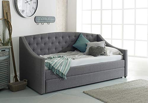 Flair Furnishings - Single Sofa Bed, Fabric Guest Bed and Day Bed with Trundle, Buttoned Chesterfield Design, Bold and Elegant (Grey)