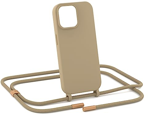 ZhinkArts - Chaîne de téléphone portable compatible avec iPhone 12/12 Pro - Étui de protection à suspendre - Cordon amovible - Collier - Silicone - Taupe - Beige