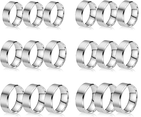 Happtkey 18 Stück Edelstahl Ringrohlinge 8mm Glatte Inlay Fingerringe Rund Massives Metall Größe 6/7/8/9/10/11 Komfortabler Schlichter Gebürsteter Matt Polierter Silber Ehering zur Schmuckherstellung