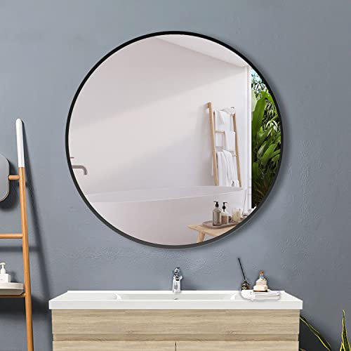 Acezanble Rund Dekorativer Spiegel ?80cm mit Aluminiumrahmen,Einfacher Wandspiegel Rahmenspiegel f¨¹r Schlafzimmer Wohnzimmer Badezimmer(schwarz)