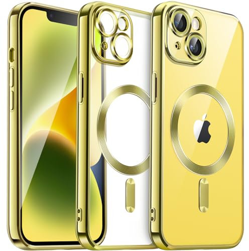 JETech Soft Clear Case for iPhone 14 Plus 6.7-Inch, Camera Lens Full Protection, Compatible with MagSafe Wireless Charging, Shockproof Electroplated TPU Phone Cover (Yellow)