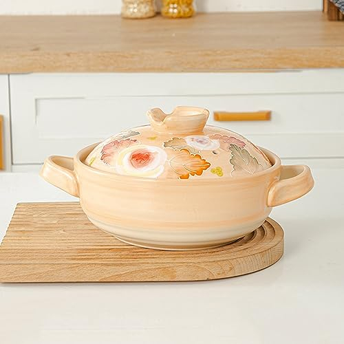 geschnitzter Auflauf,handbemalter Keramiktopf,Keramik Auflaufform mit Deckel Ofenfest,Töpfchen mit Deckel, Steingut mit Griffen zum Backen,Souffle,Creme Brulee & Lasagne (C 2.5L)