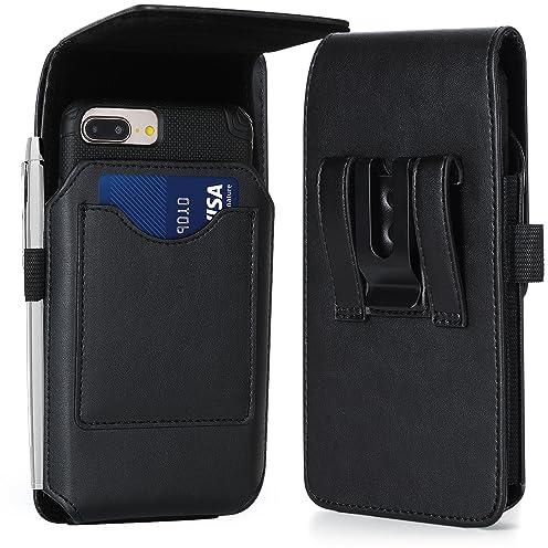 BECPLT Phone Holster for iPhone 16 15 14 13 12 11 Pro/Xs, Samsung Galaxy S24 S23 5G S22 S21 S20 S10 S9 S8 Note 10 Leather Case Belt Clip Holster Belt Holder Pouch (Fits Phone w/Thin Case) Black