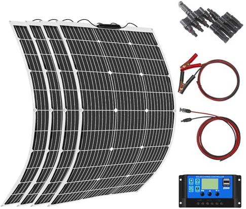 Aysolar 400W 12V Kit Panneau Solaire Souple 4x100W 18V Monocristallin Panneaux Solaires avec 40A Charge Contrôleur pour Batterie, Camping-Car, Camper, Van, Bateaux, Caravane