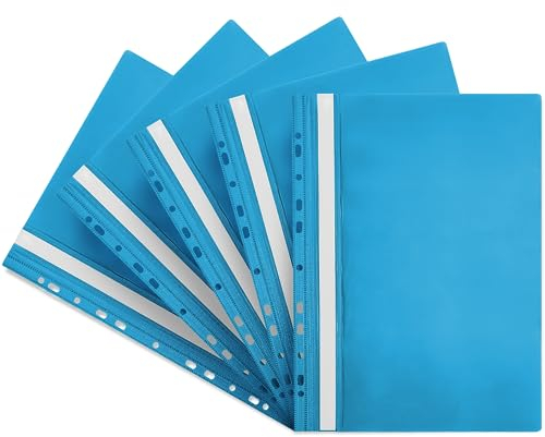 Netuno 5x Schnellhefter Kunststoff Hefter A4 Hellblau mit Klarsichtdeckel und Beschriftungsfeld gelocht Mappen zum Sortieren Aufbewahren Archivieren ideal für Schule Studium Büro Zuhause
