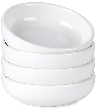 Tacuhy 3.5 Inch Ceramic Dipping Bowls, Soy Sauce Dish, 3 oz Small Sauce Cups, Pinch Bowls, Mini Dip Bowl for Side Dishes Ketchup Sushi Seasoning Condiments, Set of 4, White