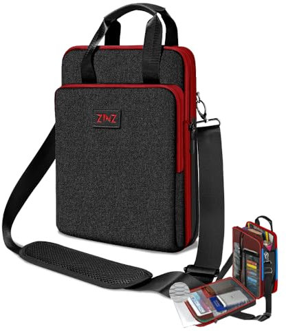 ZINZ 12,3-13 Zoll Reise Laptop Umhängetasche mit erweiterbarem Fach und Wertsachenfach -Schwarz-Weinrand