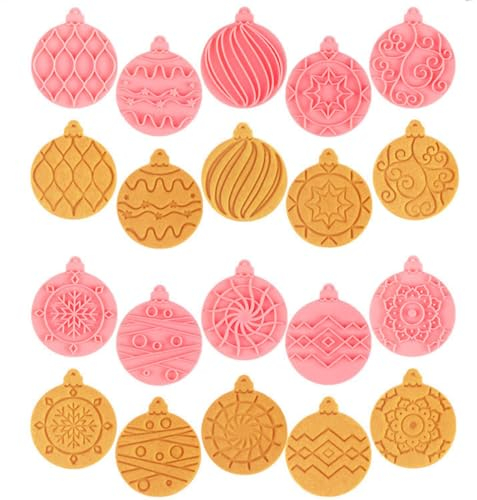 PTaizjjz 10 cortadores de galletas de Navidad, cortadores de galletas de Navidad de plástico, bolas de Navidad con forma de bolas de Navidad para hornear galletas, decoraciones de Navidad