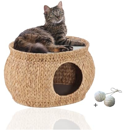 Rohrschneider Katzenhöhle Wasserhyazinthe | Katzenkorb Katzenhöhle als geschützter Rückzugsort | Katzenbett Höhle aus nachhaltigem Material | Katzenkörbchen als perfektes Katzenzubehör
