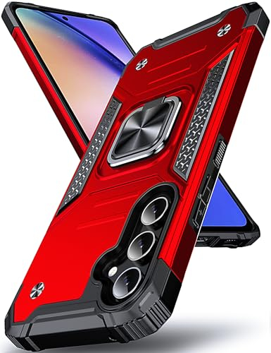 DASFOND Armor Hülle für Samsung Galaxy A54 5G Case Militär Stoßfest Handyhülle [Upgrade 2.0] 360 Grad Metal Ring Halter Ständer Schutzhülle [für Handyhalterung Auto Magnet], Rot