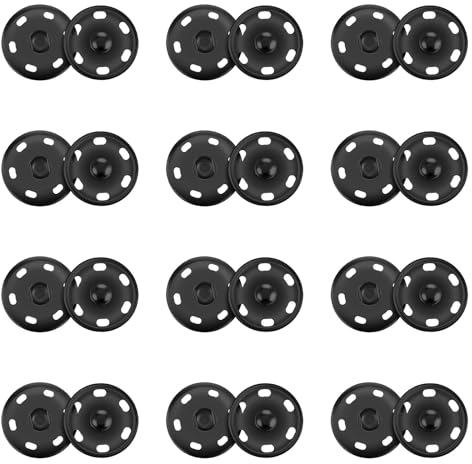 12 Stück Druckknöpfe Zum Annähen, 21mm Annähen Druckknöpfe aus Metall, Druckknopf zum Annähen Nähen ür Geldbeutel Kleidern Geldbeutel Handtasche Handwerk DIY (Schwarz)