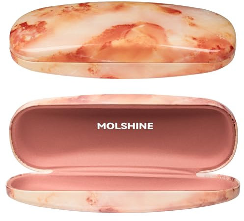 molshine Hartschalen Brillenetui aus PU Leder,tragbares Reise Brillenetui für Männer,Frauen,Mädchen für Reisen, Studium, Arbeit(Orange)