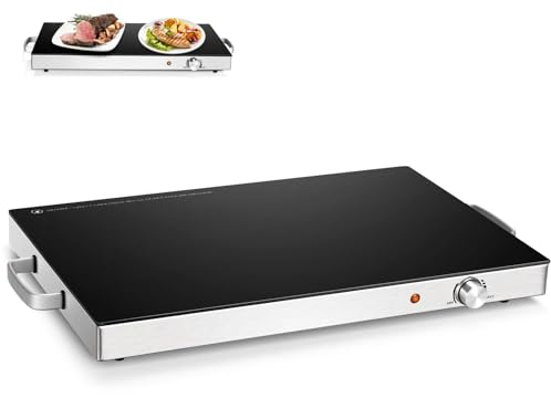 GiantexUK Electric Food Warmer, Stainless Steel Buffet Tray with Adjustable Temperature Control, Handles & Anti-Slip Foot Pads, Food Warming Plate for Home Restaurant Dinner (300W, 0-110°C)