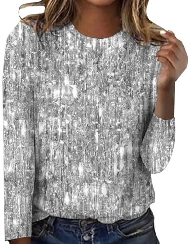 British Day Deals Glitter Tops For Ladies With Long Sleeves, White Satin Blouses For Party, Christmas Party Outfits