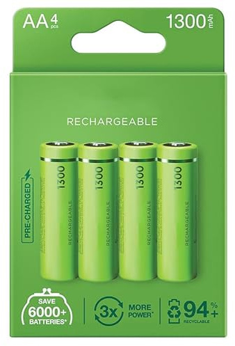 Piles Rechargeables AA de 1 300 mAh préchargées en Usine, Blister de 4 Piles