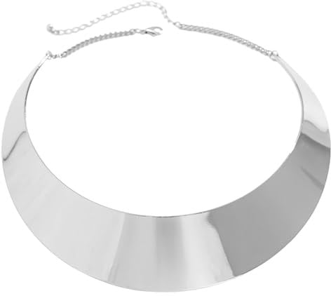 Maxtonser Exaggerated Metal Wire Open Cuff Torques Choker Necklace For Women Punk Wide Adjustable Chain Grunge Jewelry Punk,Silver