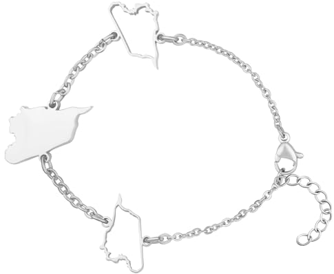 d'origine Syrien Landkarten Armband Silber Unisex Damen Herren, Syrischer Schmuck, Syrisches Armband, Syrien Flaggen Schmuck